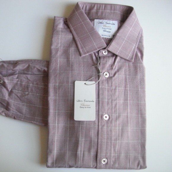 T.M.Lewin Burgandy with white Plaid Long Sleeve - Picture 5 of 7